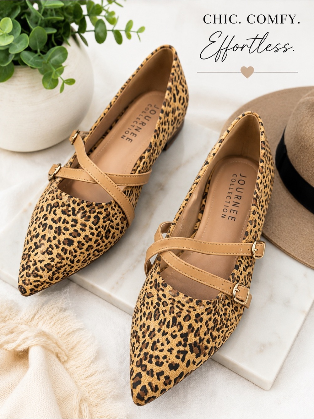 Journee Collection Leopard Print Double Strap Mary Jane Flats Size 9